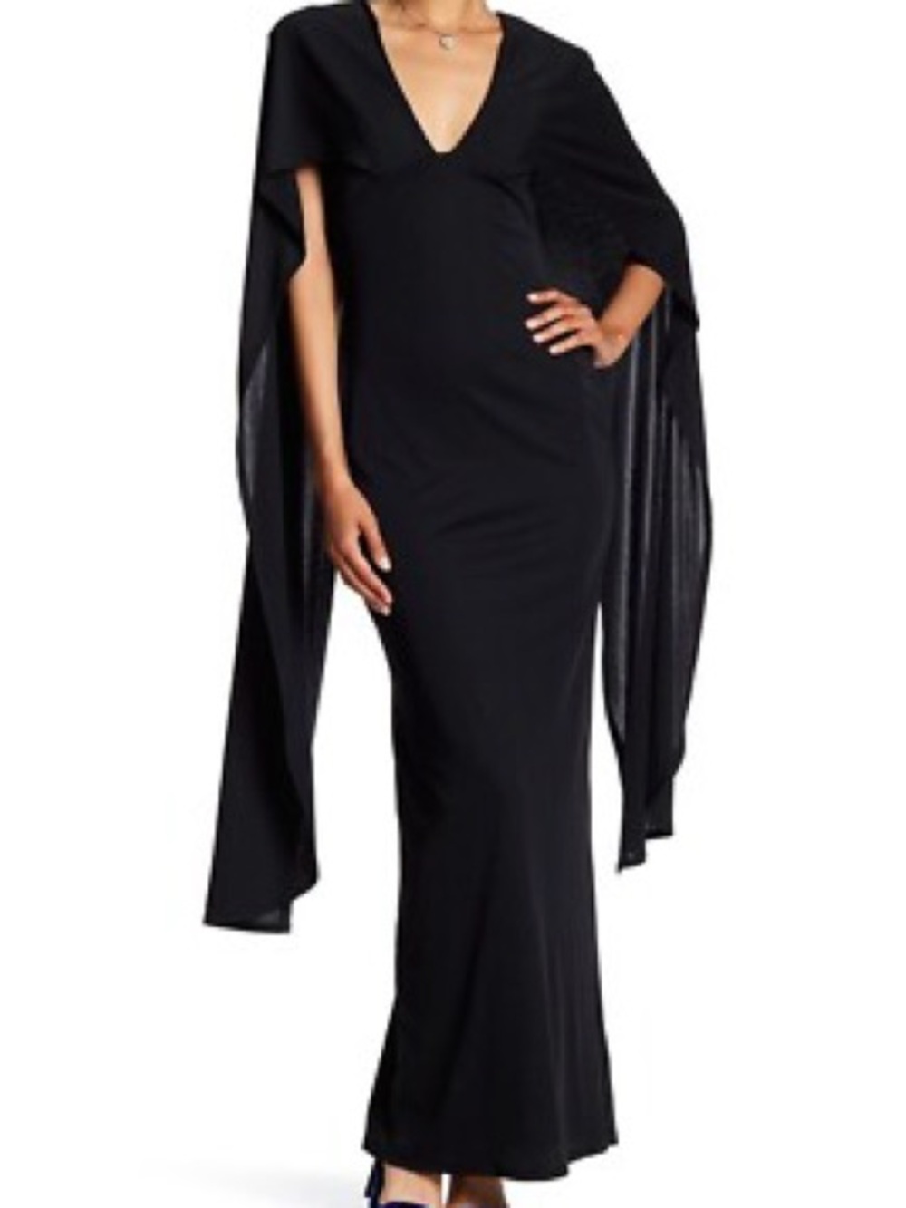 ABS Collection by Allen Schwartz Cape Black Jersey Gown Maxi Dress Size 6